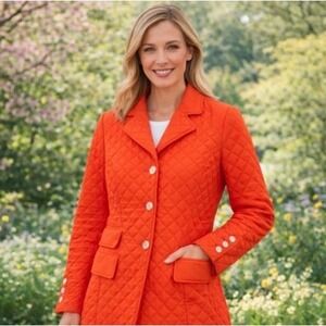 Jane Post Quilted Equestrian Barn Jacket Blazer Small Orange Preppy Chic Luxury